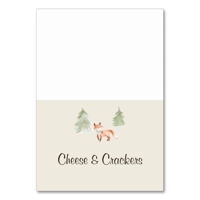 Woodland Fox Baby Shower Buffet Food Labels Table Number (Front)