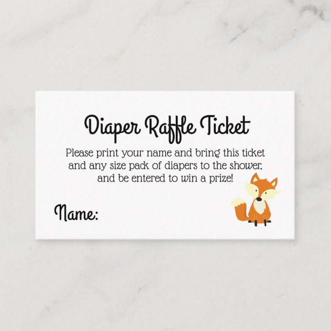 Woodland Fox Baby Shower Diaper Raffle Ticket Enclosure Card (Front)