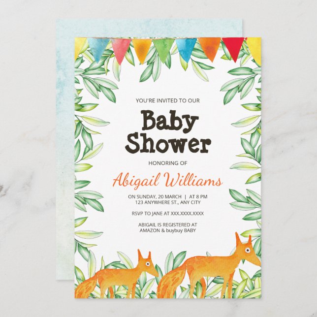 Woodland Fox Baby Shower Invitation (Front/Back)