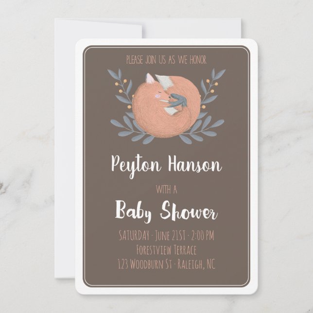 Woodland Fox Baby Shower Invitation (Double Sided) (Front)