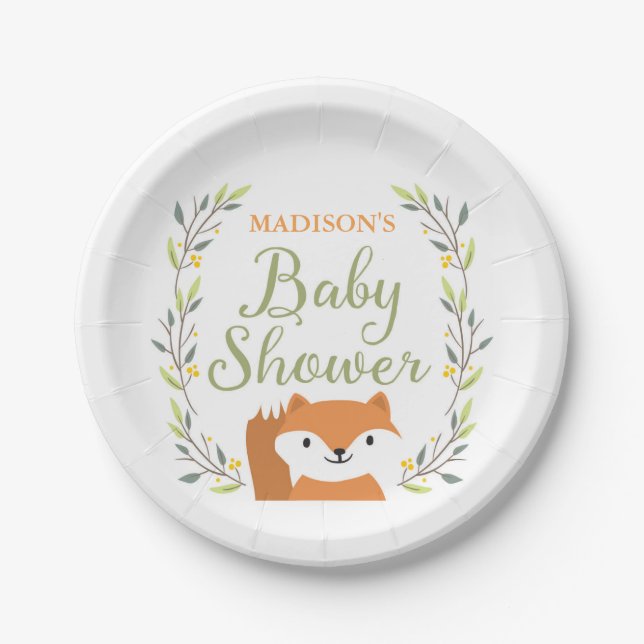 Woodland Fox Baby Shower Plates (Front)