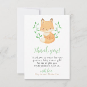 Woodland Fox Baby Shower Thank You Card