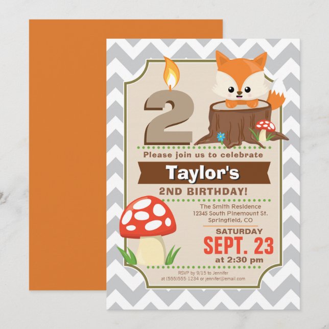 Woodland Fox Birthday Invitation (Front/Back)