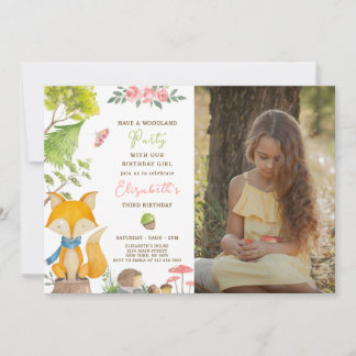 Woodland Fox Birthday Invitation With Photo