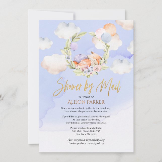 Woodland Fox Blue Sky Cloud | Baby Shower By Mail Invitation (Front)
