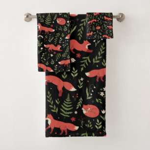 Woodland Fox Botanical Pattern Bath Towel Set
