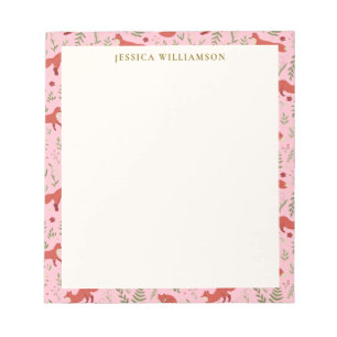 Woodland Fox Botanical Pattern Personalized Name Notepad