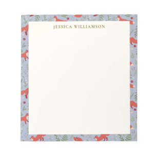 Woodland Fox Botanical Pattern Personalized Name Notepad
