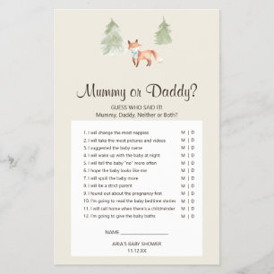 Woodland Fox Boy Baby Shower Mummy or Daddy Game Flyer