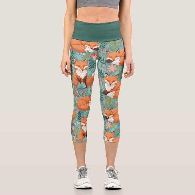 Woodland Fox Capri Leggings (Front)