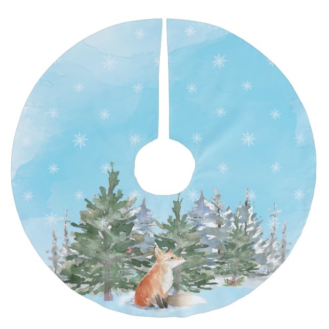 Woodland Fox Christmas Brushed Polyester Tree Skirt (Front)