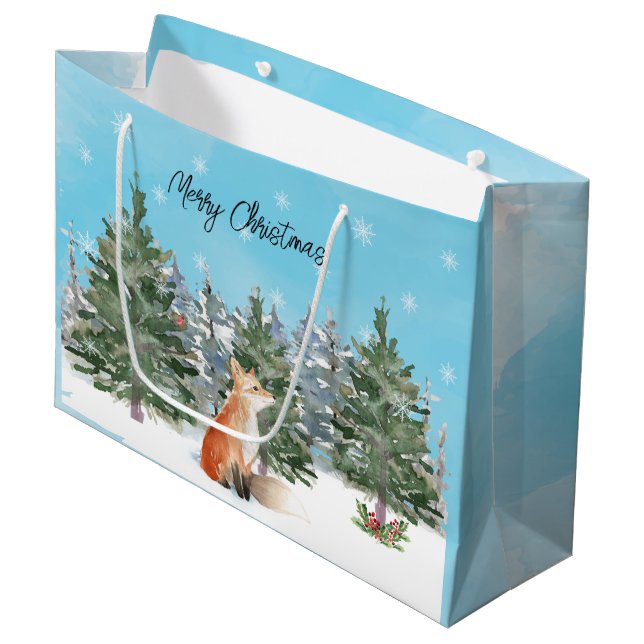 Woodland Fox Christmas Large Gift Bag (Front Angled)