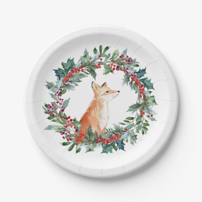 Woodland Fox Christmas Paper Plate (Front)