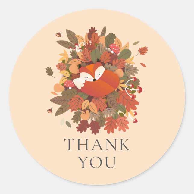 Woodland Fox Cub Thank You Classic Round Sticker (Front)