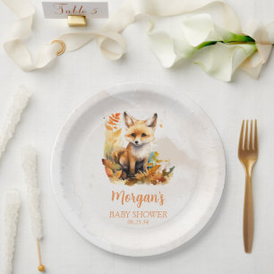 Woodland Fox Cute Baby Shower Paper Plate