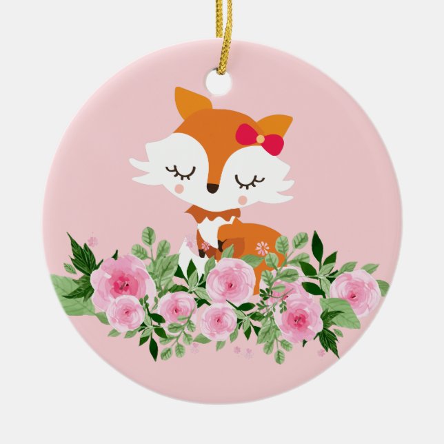 woodland fox, cute fox ceramic ornament (Front)
