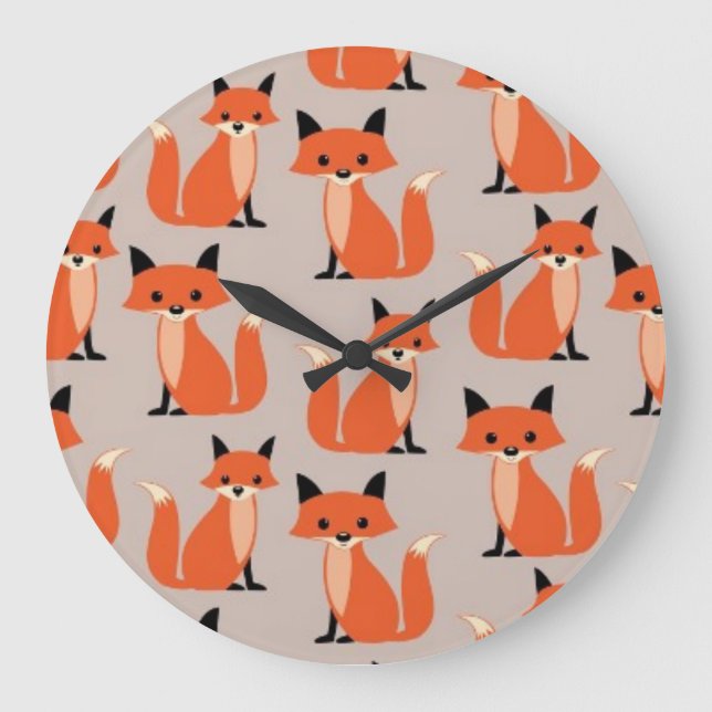 Woodland fox cute retro whimsical hipster foxes large clock (Front)