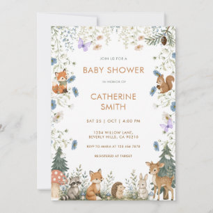 Woodland Fox Deer Bunny Wildflower Baby Shower Invitation