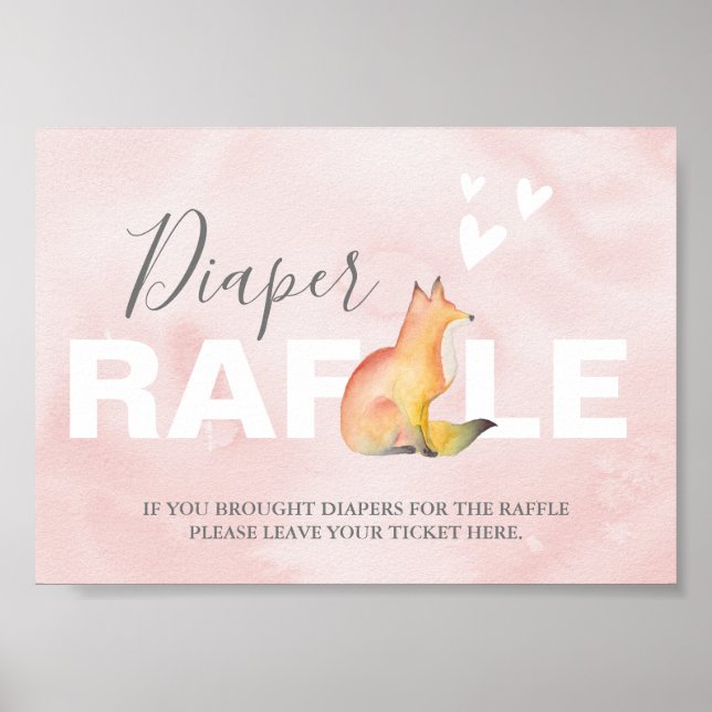 Woodland Fox Diaper Raffle Baby Shower Sign (Front)