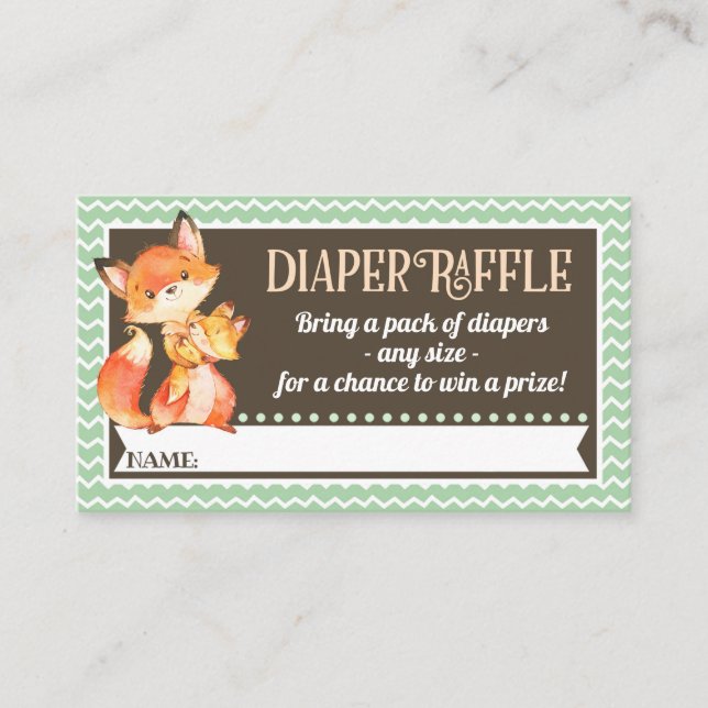 Woodland Fox Diaper Raffle Tickets Enclosure Card (Front)