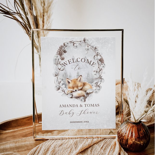 Woodland Fox Elegant Winter Baby Shower Welcome  Poster (Creator Uploaded)