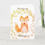 Woodland Fox Fall Birthday Son Card<br><div class="desc">A Fall birthday son birthday card featuring a beautiful fox and laurel in warm colours for Autumn. You can easily personalize the front of this son birthday card with his name. You can also easily change and personalize the inside birthday message if you wanted. The back of this fox birthday...</div>