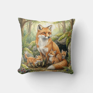 Woodland Fox Family Kids Throw Pillow