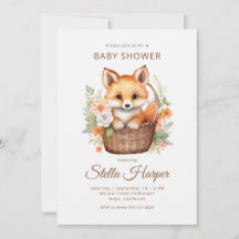 Woodland Fox Floral Girl Baby Shower Invitation