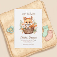 Woodland Fox Floral Girl Baby Shower Invitation