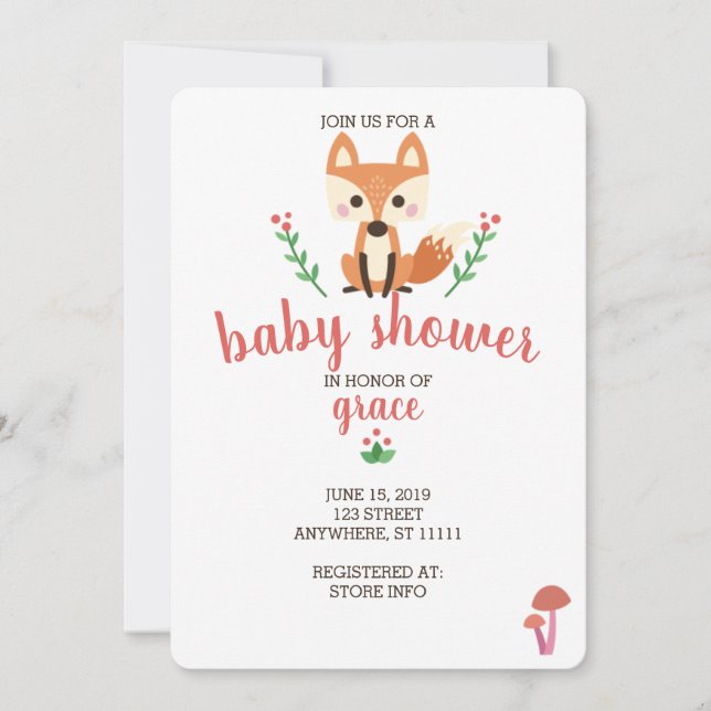 Woodland Fox & Forest Animal Baby Shower Invite (Front)