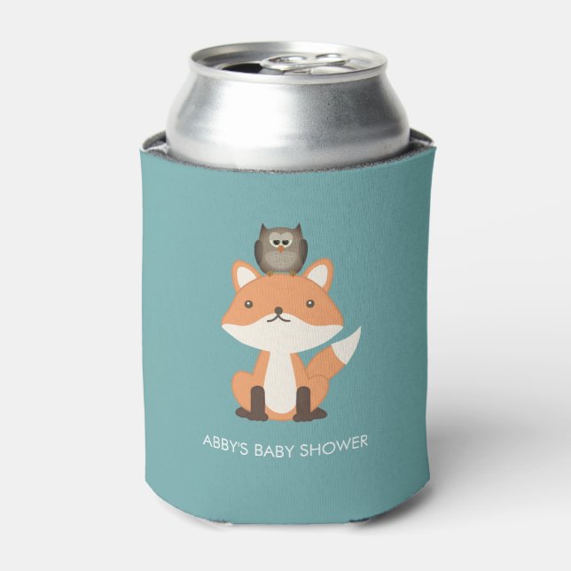 Woodland Fox Forest Baby Shower Custom Can Cooler (Can Front)