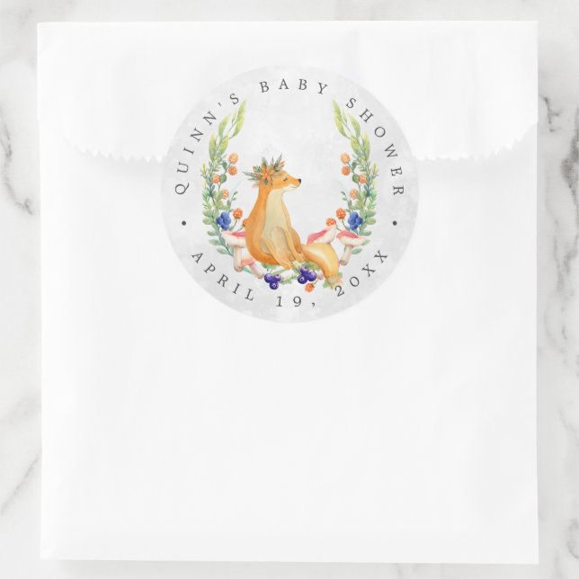 Woodland Fox | Forest Baby Shower Favour Classic Round Sticker (Bag)