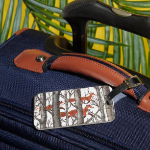 Woodland Fox Forest Luggage Tag Grey Personalize