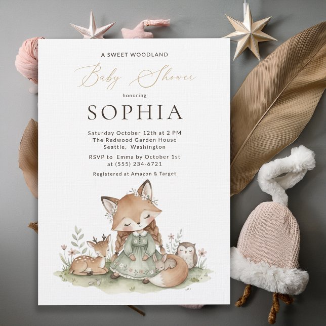 Woodland Fox Girl Baby Shower Invitation Card (Créateur téléchargé)