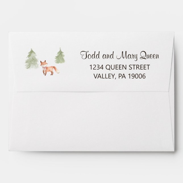 Woodland Fox Girl Baby Shower Invitation Envelope (Back (Top Flap))