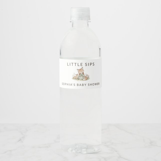 Woodland Fox Girl Baby Shower Water Bottle Label (Front)