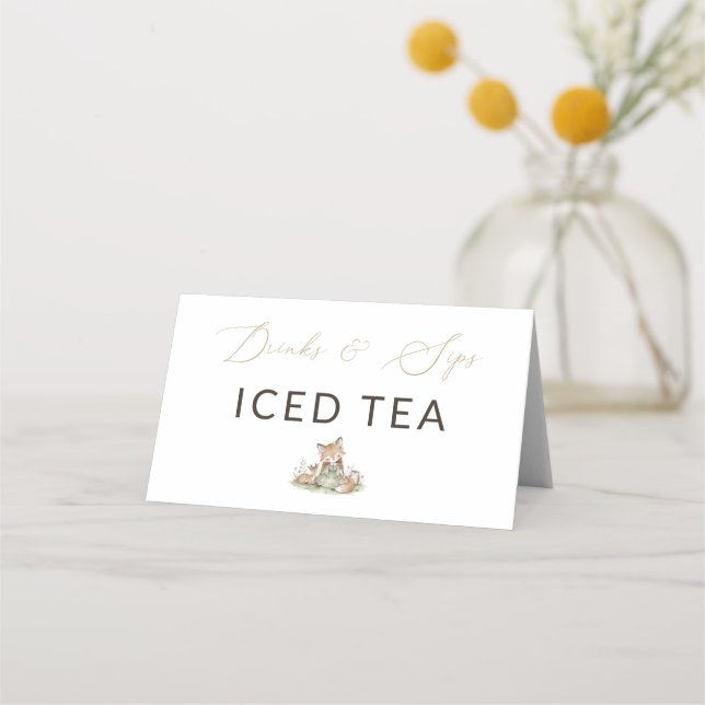 Woodland Fox Girl Drinks & Sips Iced Tea Drink Place Card (Back)