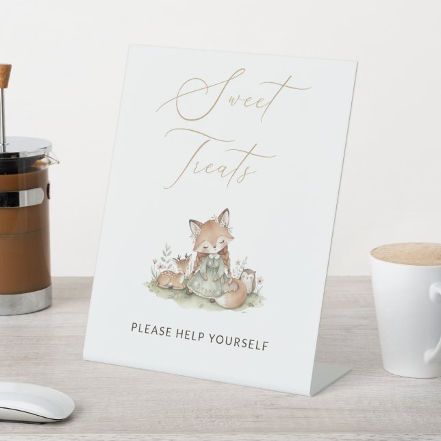 Woodland Fox Girl Sweet Treats Party Pedestal Sign (In SItu)
