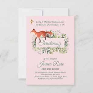 Woodland Fox Girls Christening Invites Baptism 