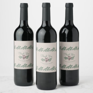 Woodland Fox Greenery Baby Shower Rustic    Wine Label