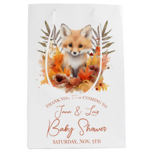 Woodland Fox Greenery Watercolor Leaf Baby Shower Medium Gift Bag