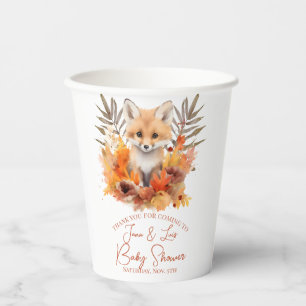 Woodland Fox Greenery Watercolor Leaf Baby Shower Paper Cups