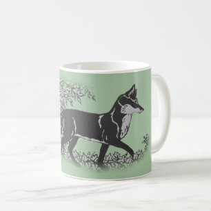 Woodland Fox Grey, Green Vintage Rustic Animal Coffee Mug