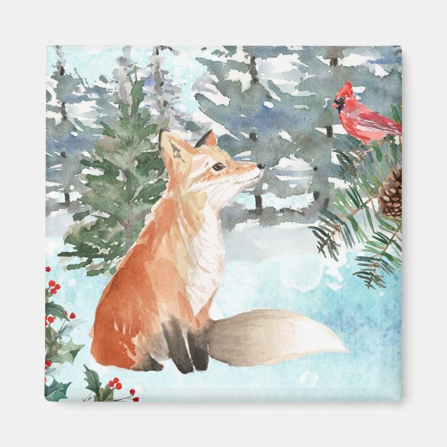 Woodland Fox Holiday Magnet (Front)