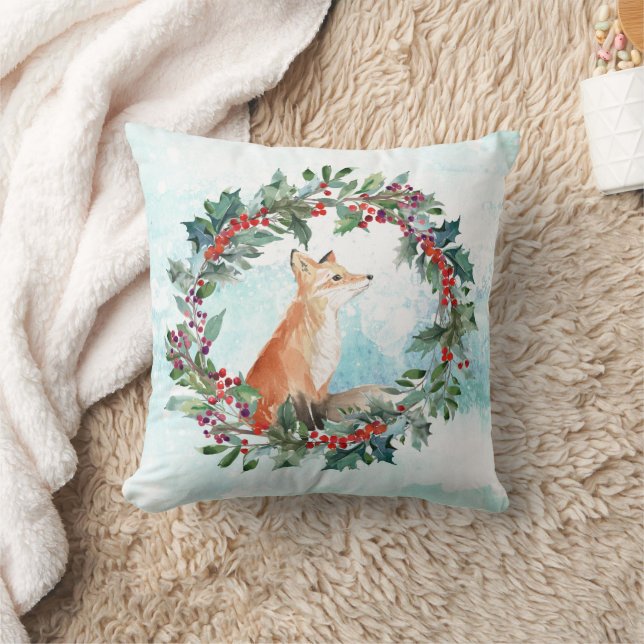 Woodland Fox Holiday Throw Pillow (Blanket)