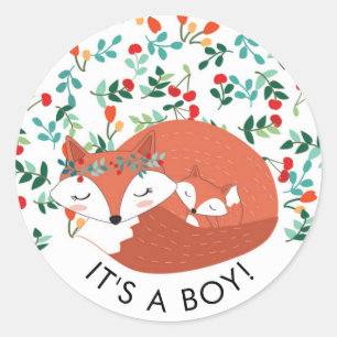 Woodland Fox It' a BOY Favour Sticker