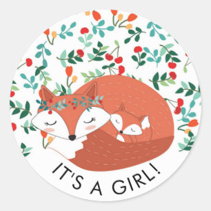 Woodland Fox It' a GIRL Favour Sticker