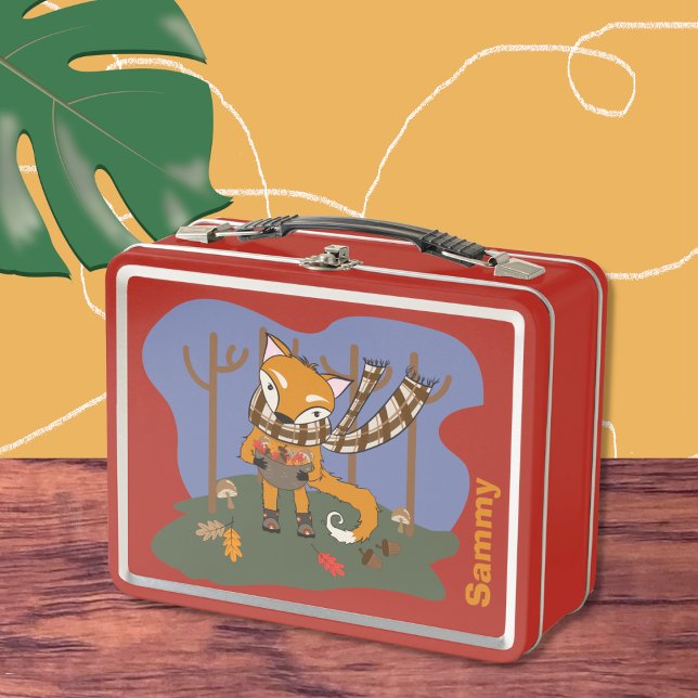 Woodland Fox Kid Metal Lunchbox (Cute woodland fox kid personalized metal lunchbox .)