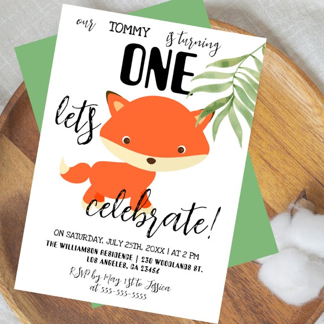 Woodland Fox Let´s Celebrate Kid's Birthday Party Invitation (Woodland Fox Forest Animals Let´s Celebrate Kid's Birthday Party Invitation)