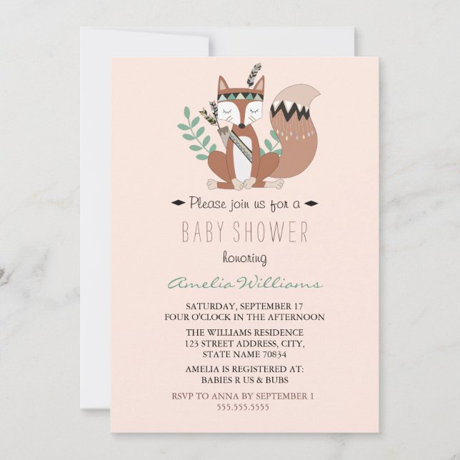 Woodland Fox Neutral Baby Shower Invitation (Front)